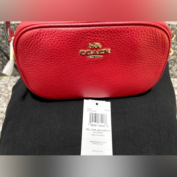 NWOT Coach Leather Jamie Wristlet Bag Red With Logo MSRP $178 - Picture 4 of 5